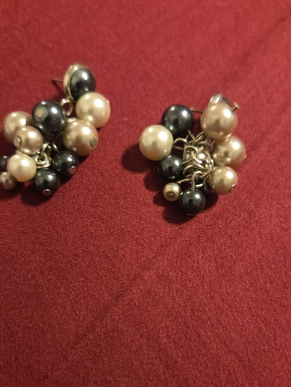 Cluster Pearl Drop Earrings - Black & Cream